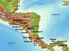 Panama-Costa Rica-Nicaragua-Honduras-El Salvador térkép