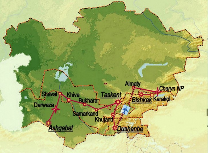 Türkmenisztán - Üzbegisztán - Tádzsikisztán - Kazahsztán - Kirgizisztán
